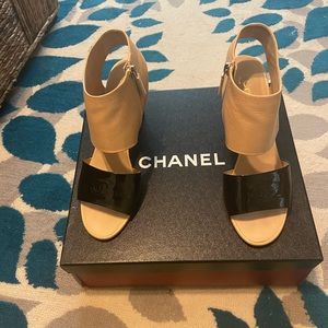 Chanel Lambskin Black and Tan Heels/sandals